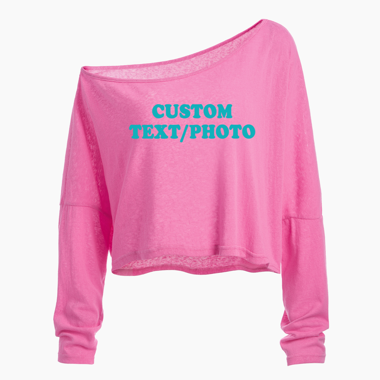 Custom Personalized Text Photo Off Shoulder Long Sleeve Crop Top Jellypine