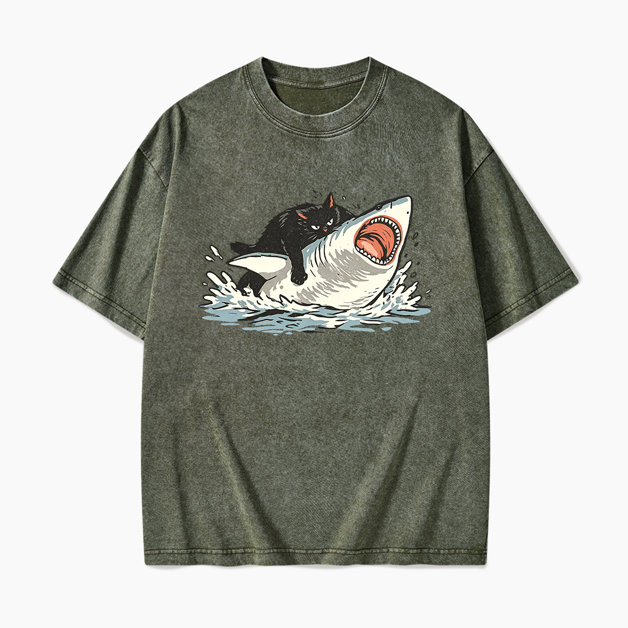 Fat Cat Vs Shark Washed Tees