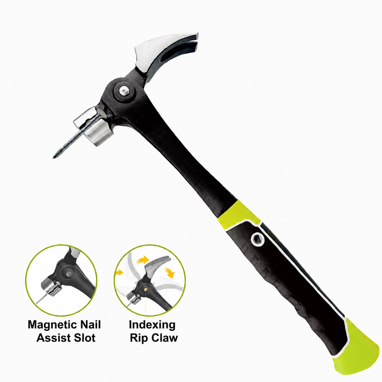 Adjustable claw hammer with magnetic nail starter