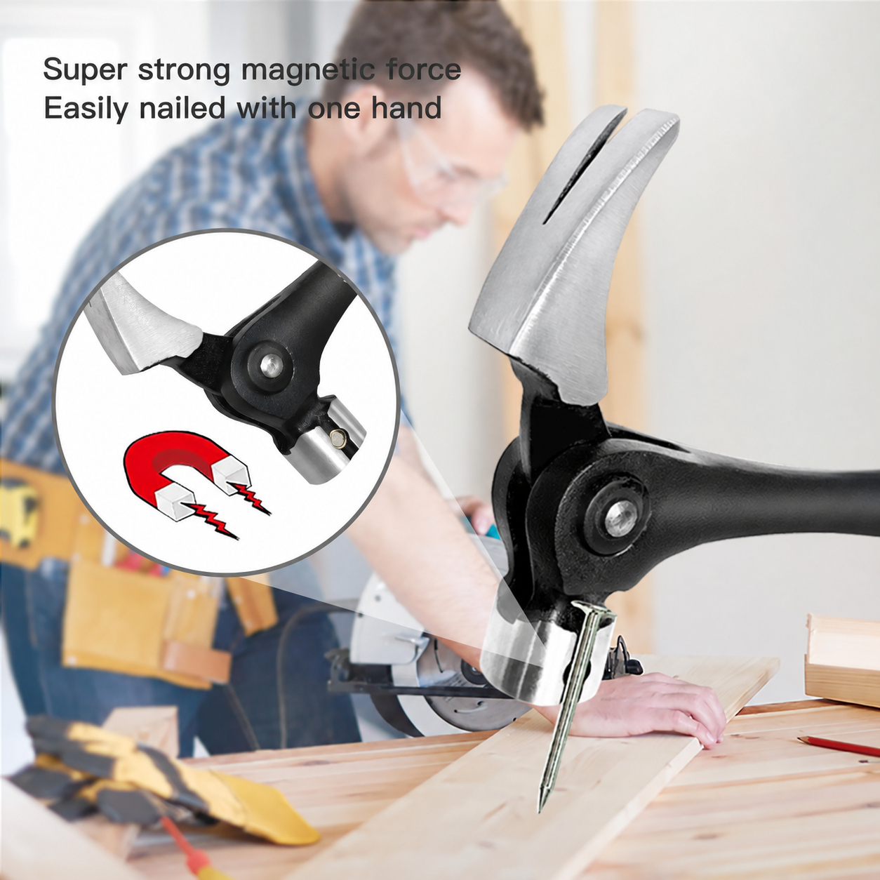 Close-up of the hammer's magnetic nail starter