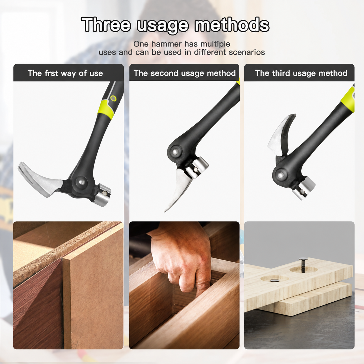 Adjustable claw hammer positions and uses