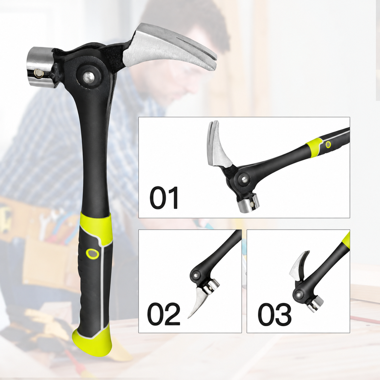 Claw angle positions on the adjustable hammer