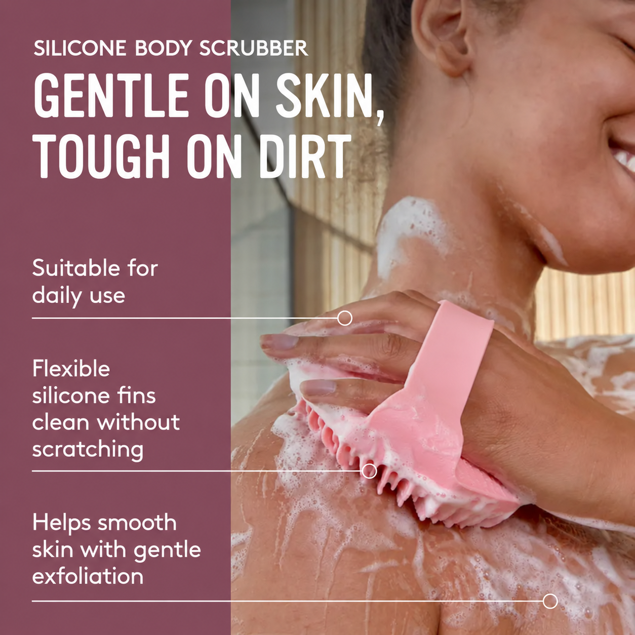 Silicone Body Scrubber for Sensitive Skin, Gentle Exfoliating Shower Brush for Dead Skin Removal and Daily Deep Cleansing, Body Care Tool for Men and Women