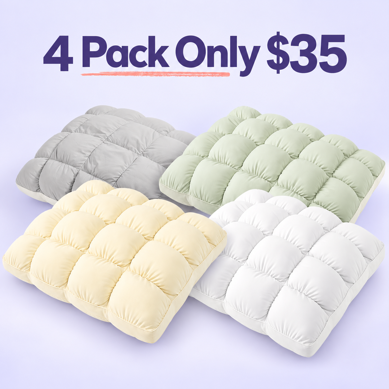 Limited-Time Deal | Quilted Puff-Grid Bed Pillow – Soft Plush Pillow with Cloud-Like Cushioning for Side, Back and Stomach Sleepers
