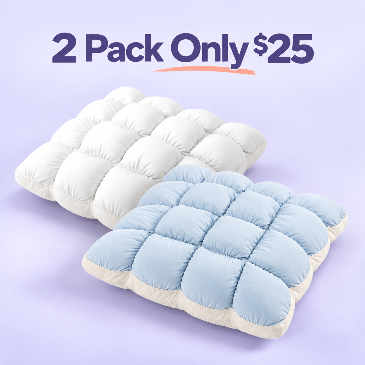 Limited-Time Deal | Quilted Puff-Grid Bed Pillow – Soft Plush Pillow with Cloud-Like Cushioning for Side, Back and Stomach Sleepers