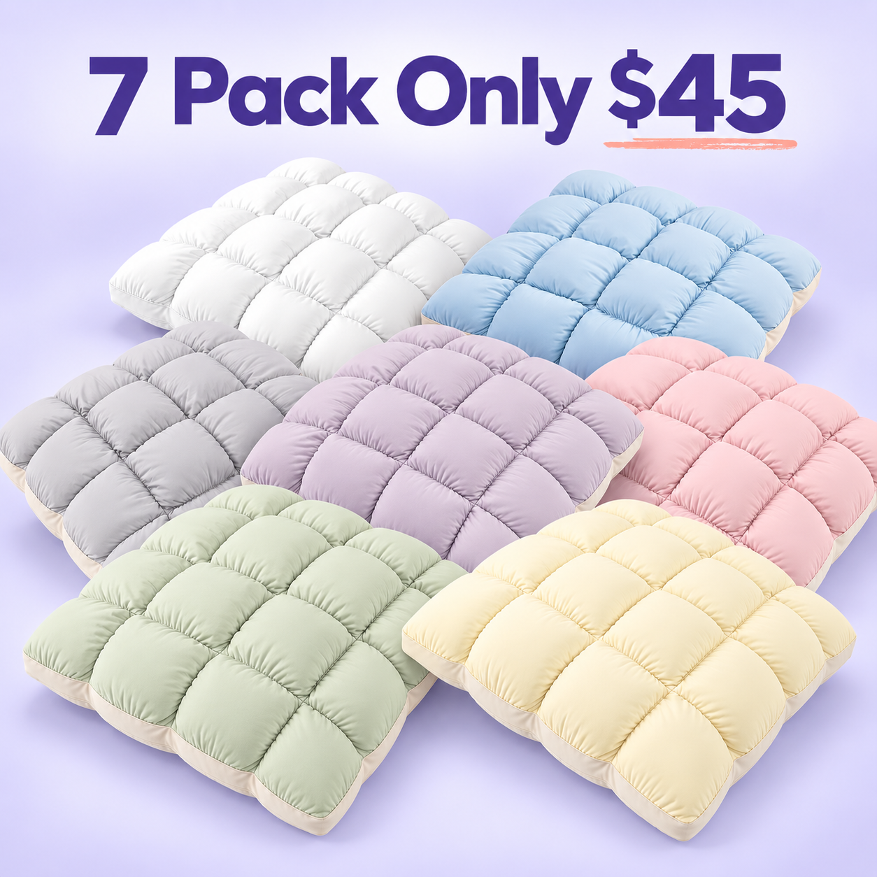 Limited-Time Deal | Quilted Puff-Grid Bed Pillow – Soft Plush Pillow with Cloud-Like Cushioning for Side, Back and Stomach Sleepers