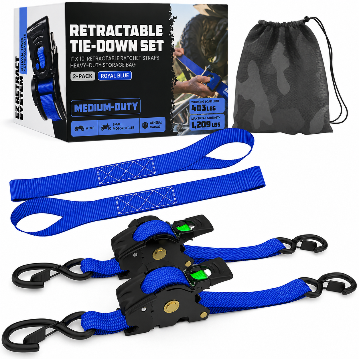 1" x 10' Retractable Ratchet Straps, Medium Duty Self Retracting Tie Down Straps, 9 Pack Only $38