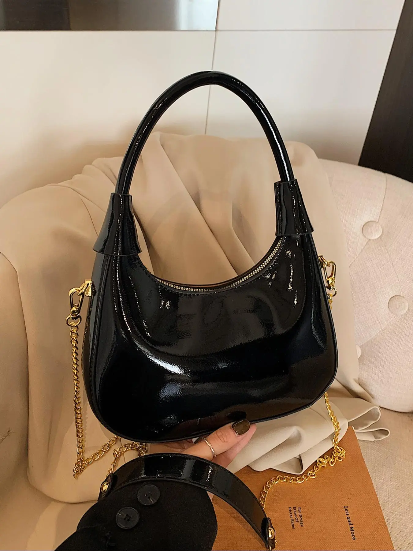 New Women's Simple Solid Color Zipper Shoulder Bag, Christmas Gift , Fashionable Versatile Underarm Bag, All-match Hobo Dumpling Bag for Daily Used