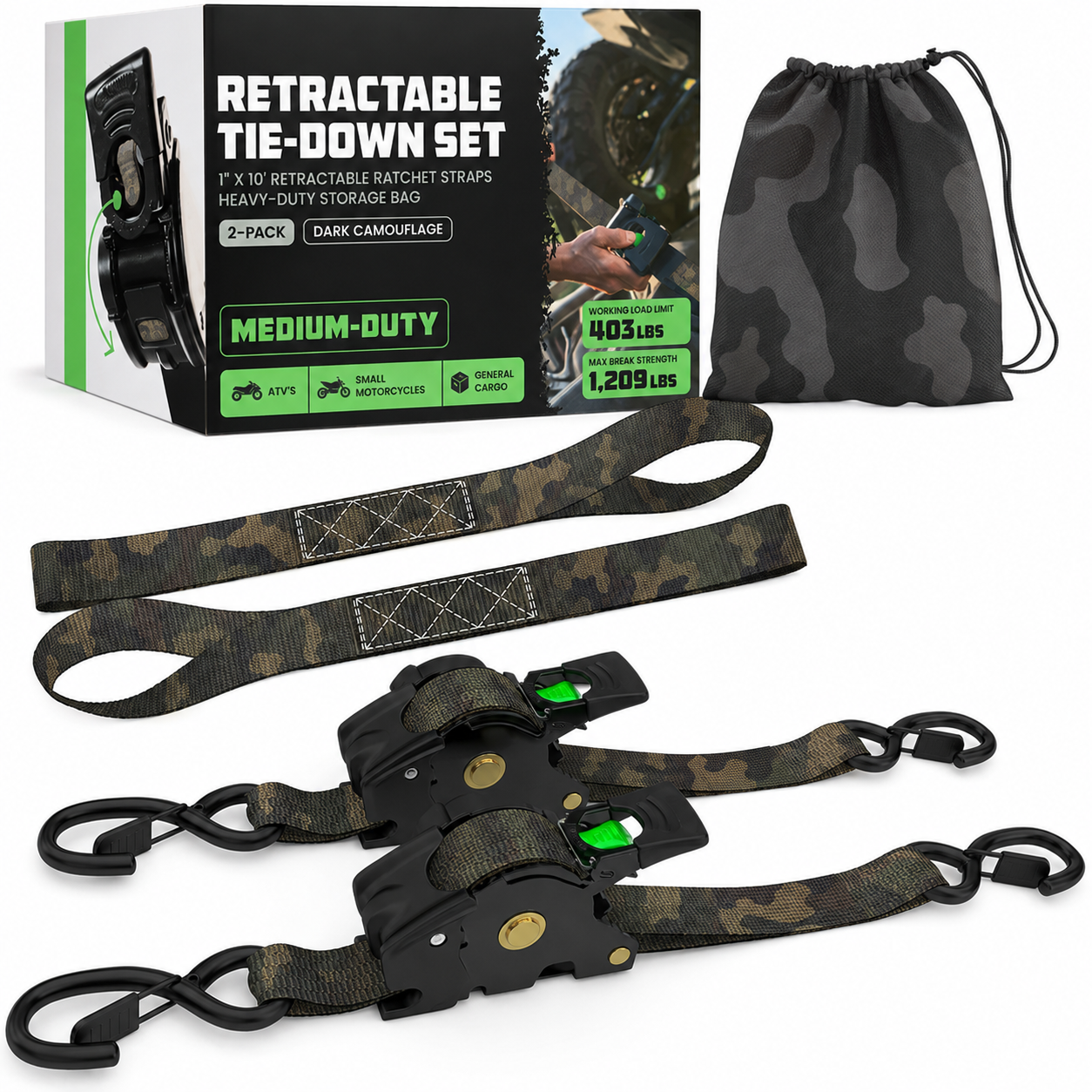 1" x 10' Retractable Ratchet Straps, Medium Duty Self Retracting Tie Down Straps, 9 Pack Only $38