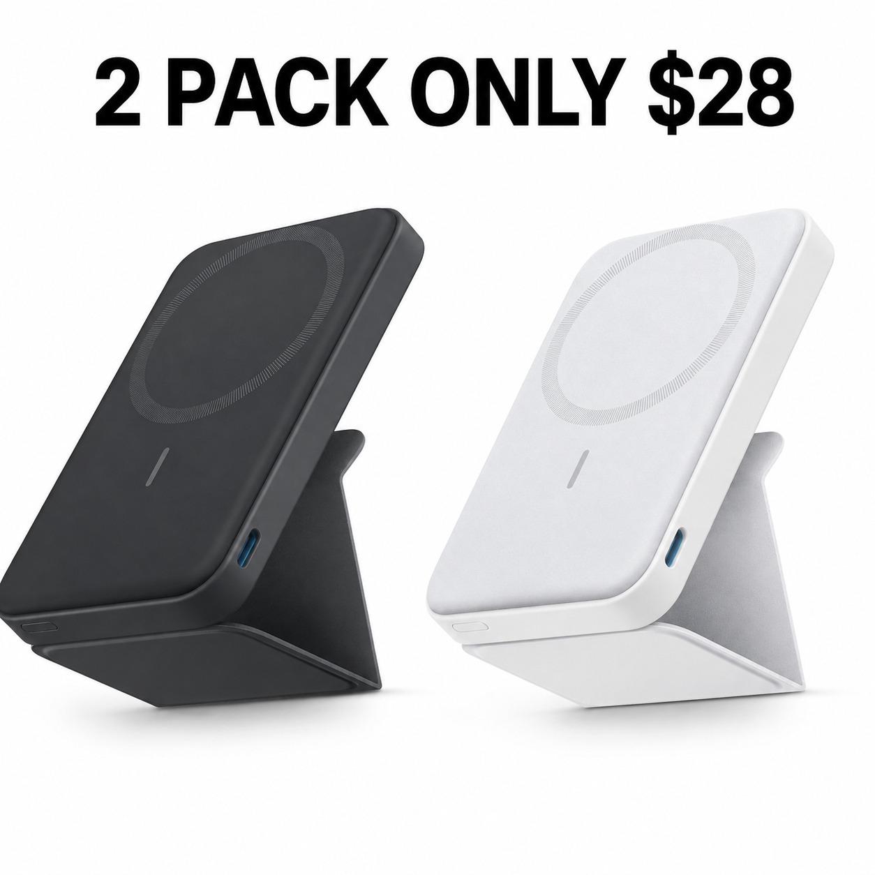 5,000mAh Magnetic Wireless Power Bank with Foldable Stand and Side USB-C Port, Portable Battery Pack for Compatible Smartphones