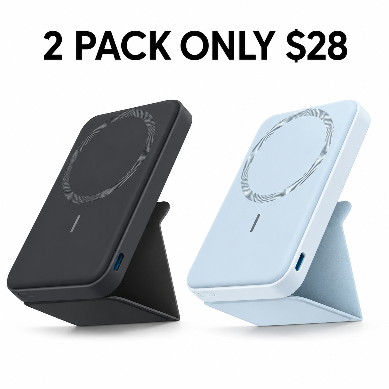 5,000mAh Magnetic Wireless Power Bank with Foldable Stand and Side USB-C Port, Portable Battery Pack for Compatible Smartphones