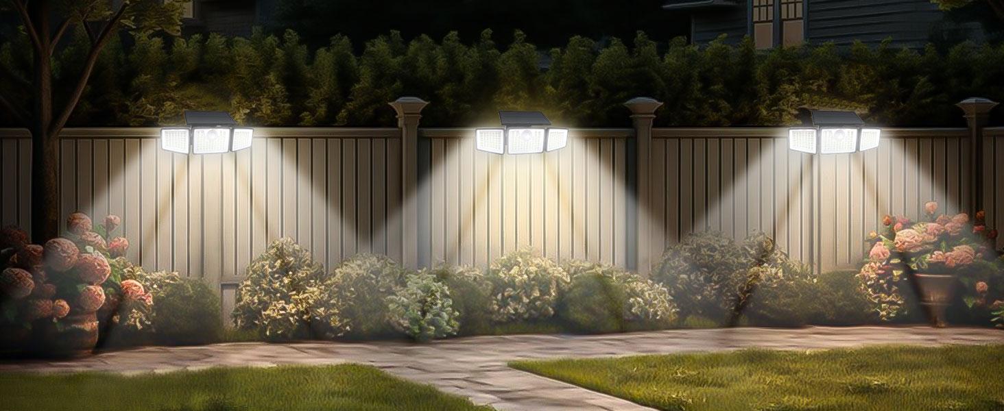 Daphino Solar Outdoor Security Spotlights, 2500LM 3-Head Dimmable Adjustable Wall Mount Lights with 3 Modes, IP65 Waterproof, 2 Years Warranty, for Garage, Festival Gift