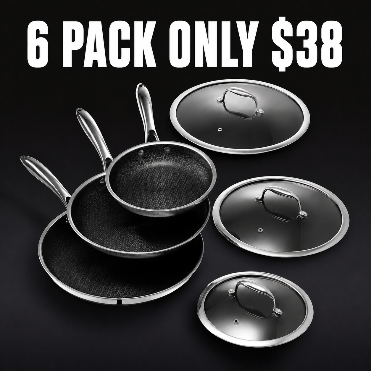 🔥Limited Time Offer: 6 Piece Hybrid Fry Pan Set with Lids Only $38