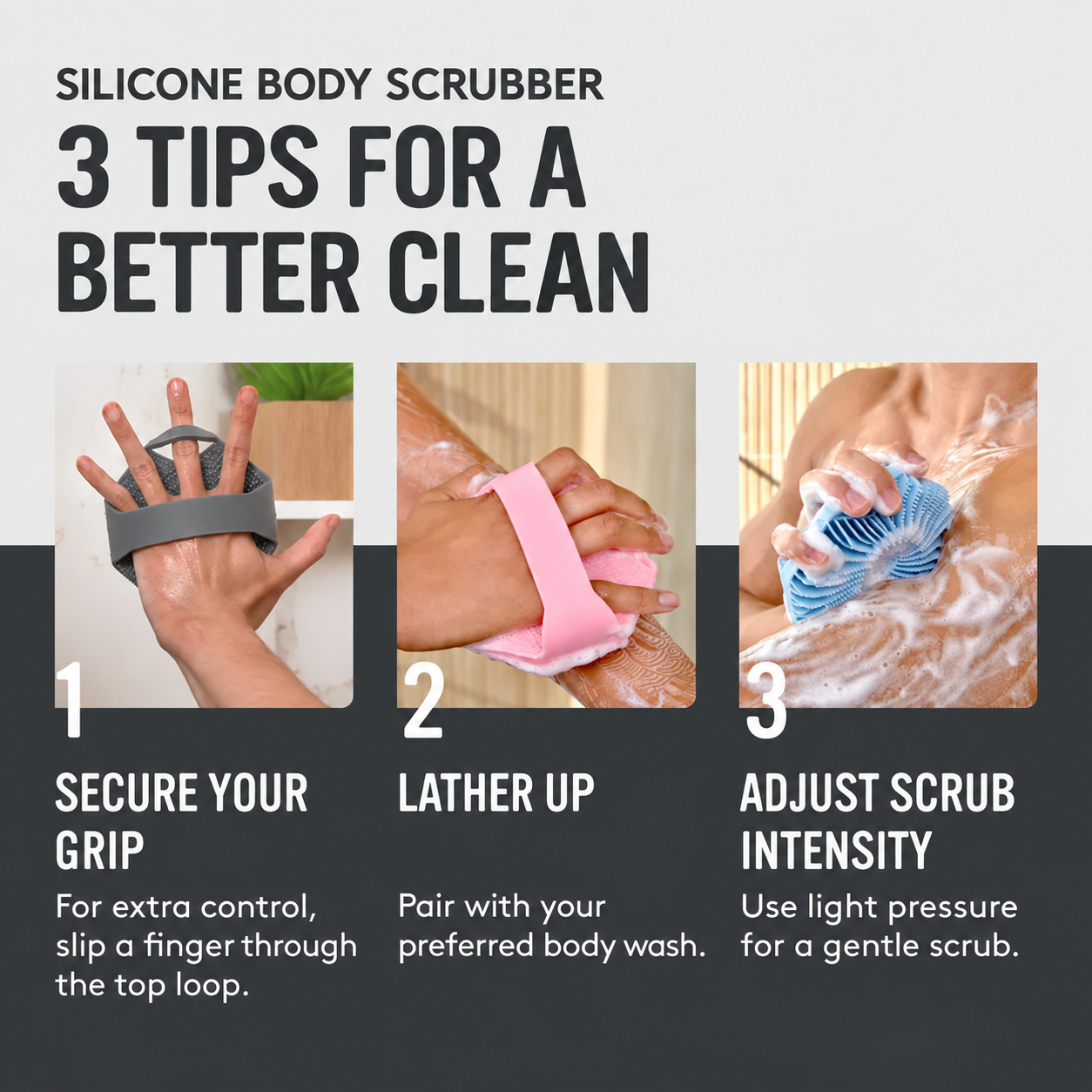 Silicone Body Scrubber for Sensitive Skin, Gentle Exfoliating Shower Brush for Dead Skin Removal and Daily Deep Cleansing, Body Care Tool for Men and Women