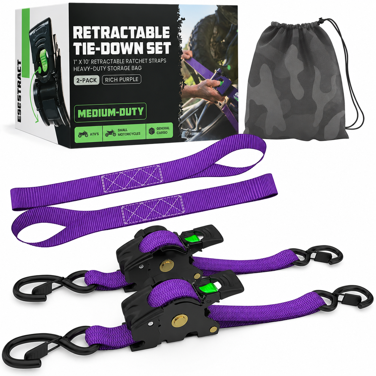 1" x 10' Retractable Ratchet Straps, Medium Duty Self Retracting Tie Down Straps, 9 Pack Only $38