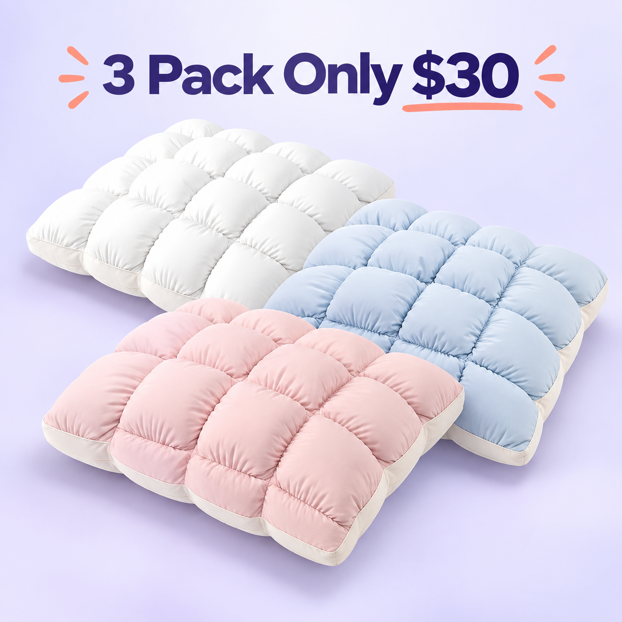 Limited-Time Deal | Quilted Puff-Grid Bed Pillow – Soft Plush Pillow with Cloud-Like Cushioning for Side, Back and Stomach Sleepers