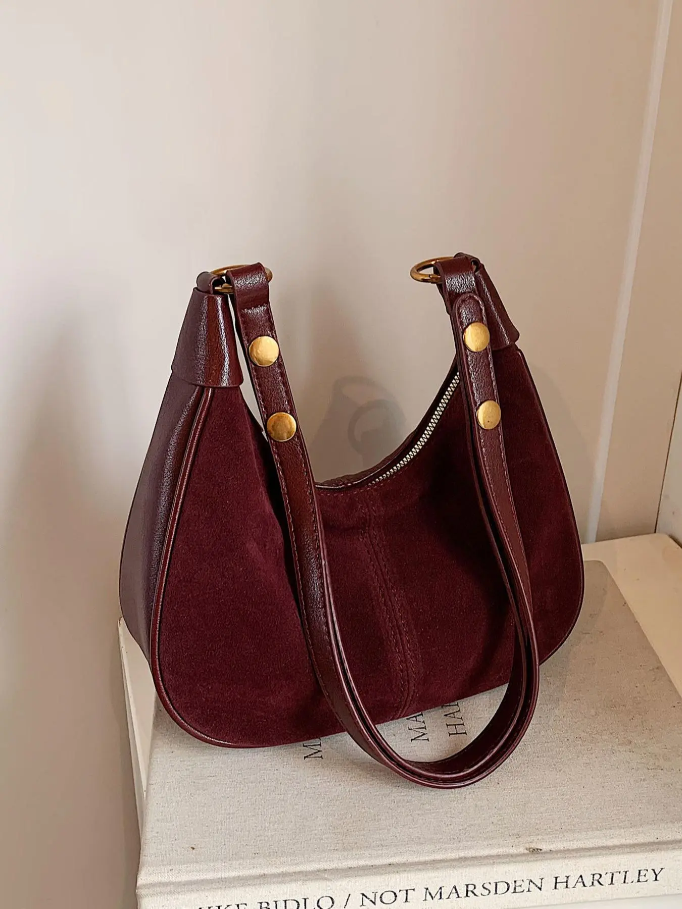 New Women's Simple Solid Color Zipper Shoulder Bag, Christmas Gift , Fashionable Versatile Underarm Bag, All-match Hobo Dumpling Bag for Daily Used
