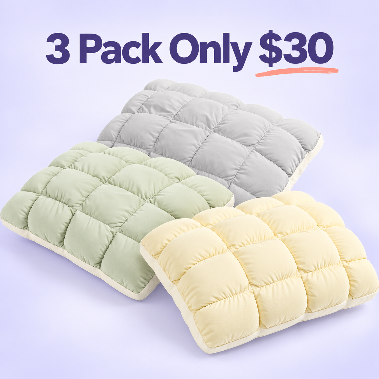 Limited-Time Deal | Quilted Puff-Grid Bed Pillow – Soft Plush Pillow with Cloud-Like Cushioning for Side, Back and Stomach Sleepers