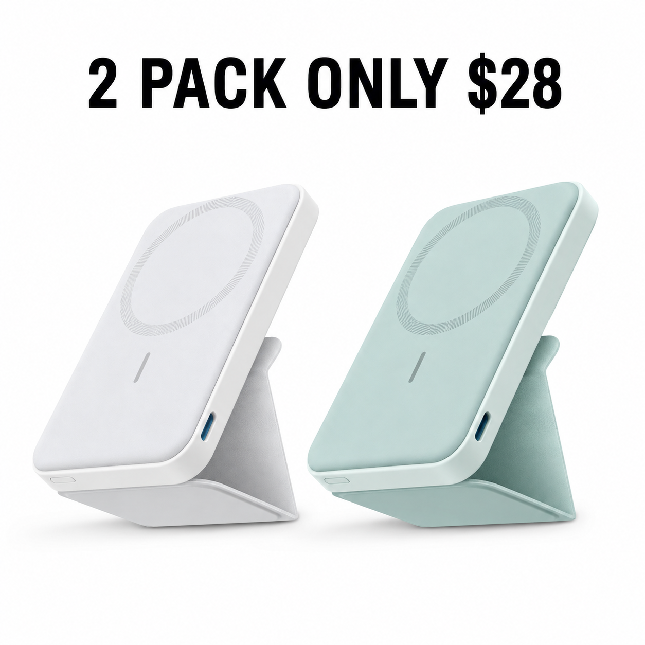 5,000mAh Magnetic Wireless Power Bank with Foldable Stand and Side USB-C Port, Portable Battery Pack for Compatible Smartphones