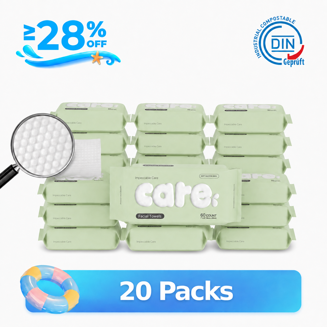 Disposable Face Towels, Ultra Soft Biodegradable Facial Towel, Wet & Dry Use for Sensitive Skin, Skincare & Face Cleansing Multi Pack