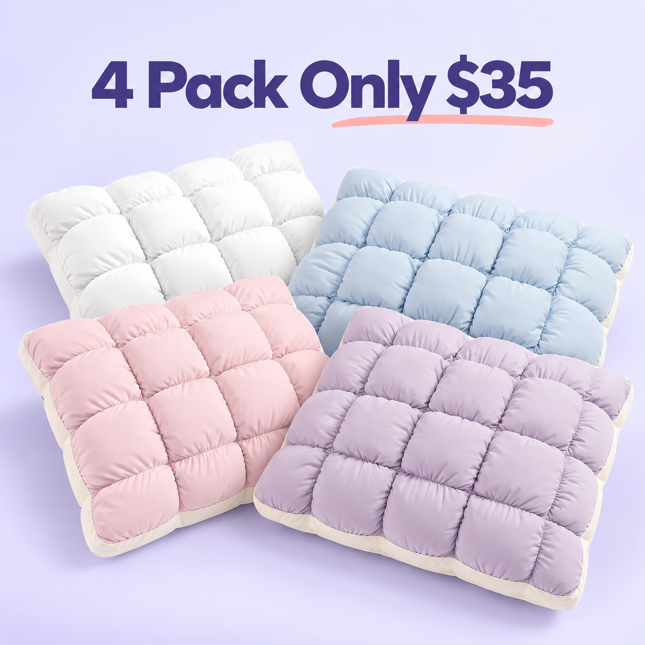 Limited-Time Deal | Quilted Puff-Grid Bed Pillow – Soft Plush Pillow with Cloud-Like Cushioning for Side, Back and Stomach Sleepers