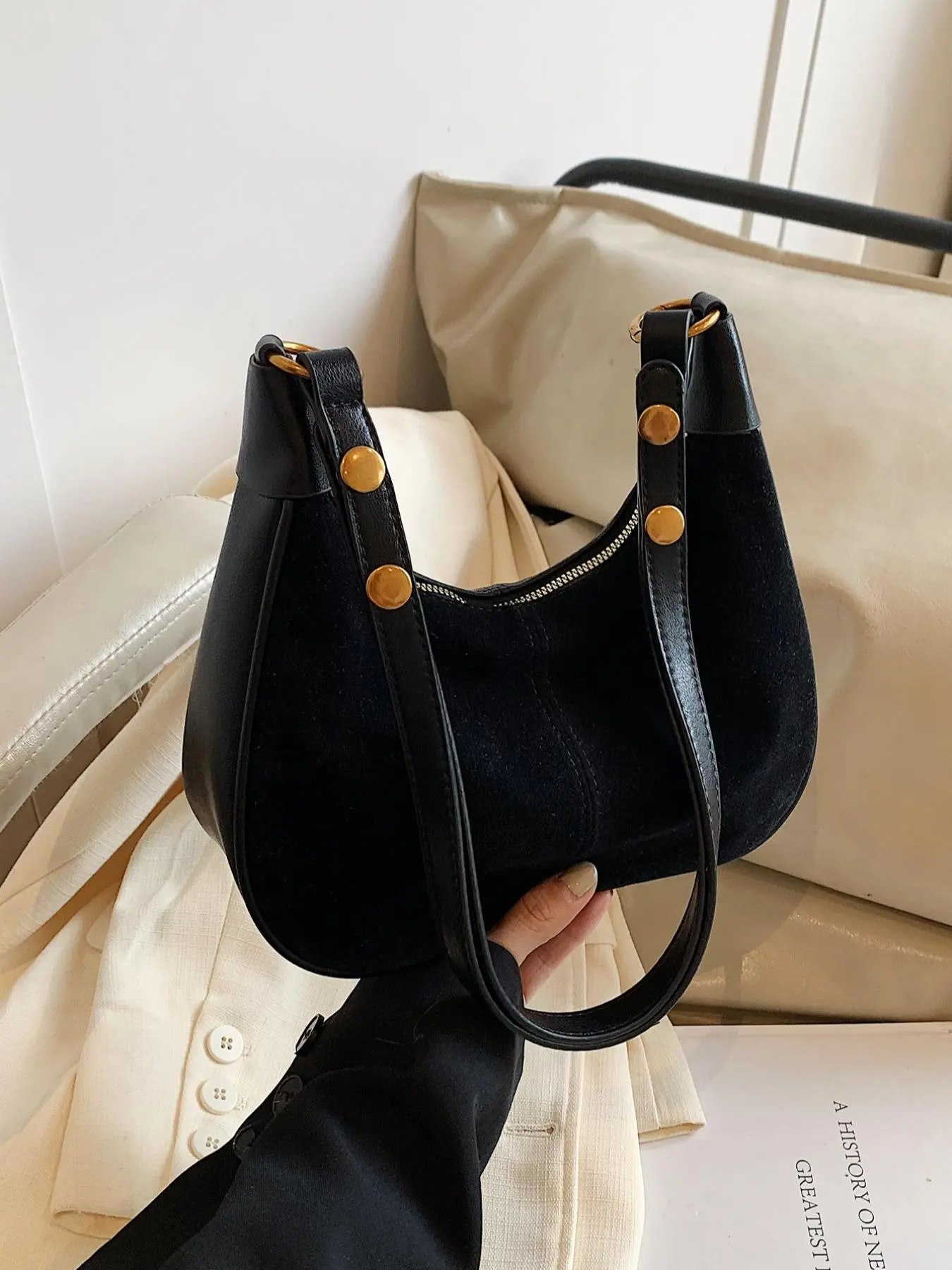 New Women's Simple Solid Color Zipper Shoulder Bag, Christmas Gift , Fashionable Versatile Underarm Bag, All-match Hobo Dumpling Bag for Daily Used