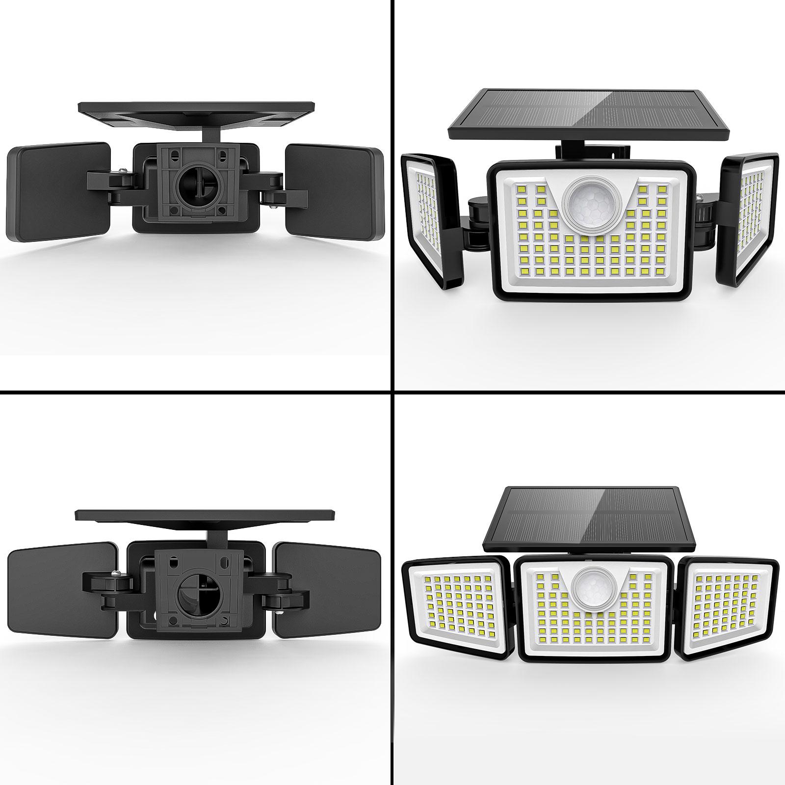 Daphino Solar Outdoor Security Spotlights, 2500LM 3-Head Dimmable Adjustable Wall Mount Lights with 3 Modes, IP65 Waterproof, 2 Years Warranty, for Garage, Festival Gift