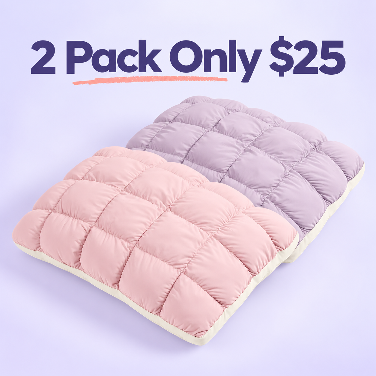 Limited-Time Deal | Quilted Puff-Grid Bed Pillow – Soft Plush Pillow with Cloud-Like Cushioning for Side, Back and Stomach Sleepers