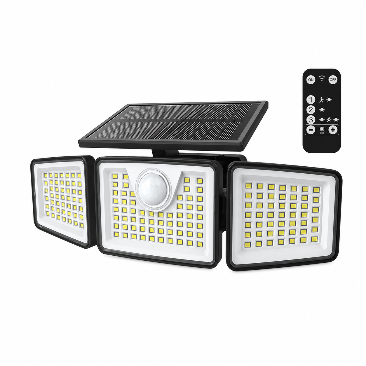 Solar Outdoor Security Spotlights, 2500LM 3‑Head Dimmable Adjustable Wall Mount Lights, 3 Modes, IP65 Waterproof, for Garage, Festival Gift