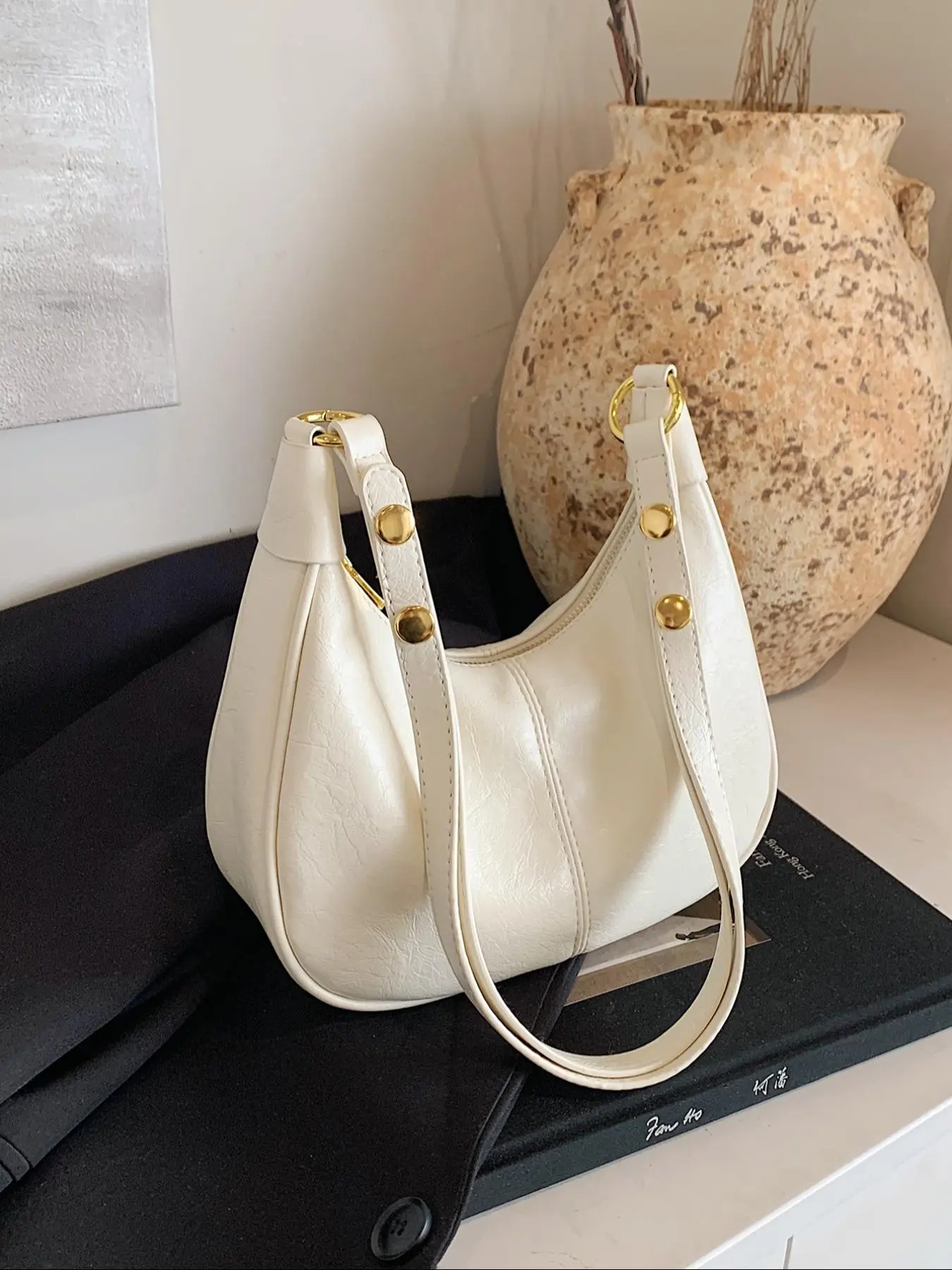 New Women's Simple Solid Color Zipper Shoulder Bag, Christmas Gift , Fashionable Versatile Underarm Bag, All-match Hobo Dumpling Bag for Daily Used