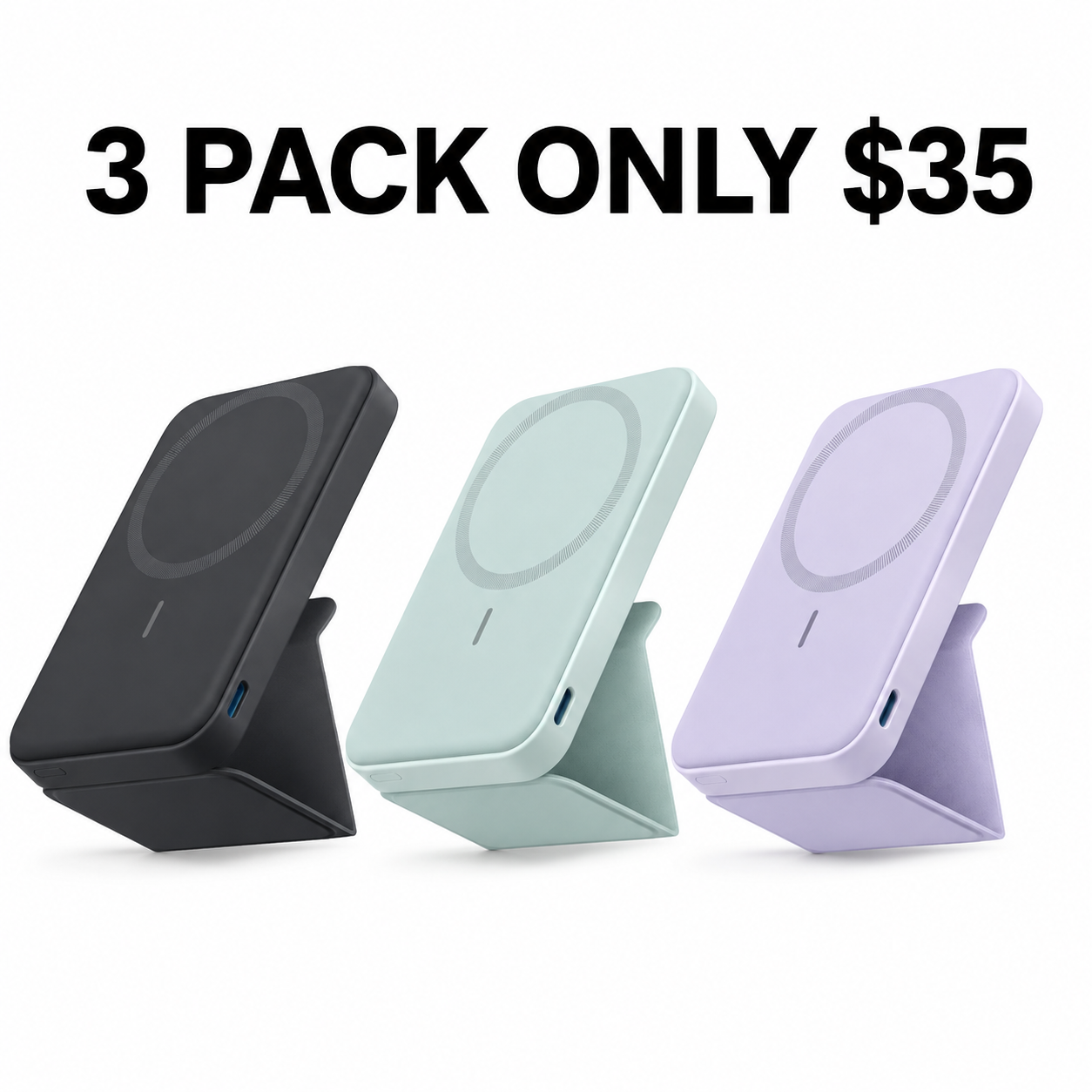 5,000mAh Magnetic Wireless Power Bank with Foldable Stand and Side USB-C Port, Portable Battery Pack for Compatible Smartphones