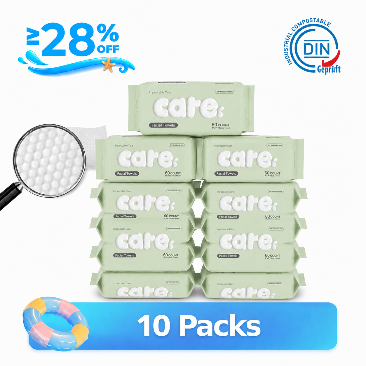 Disposable Face Towels, Ultra Soft Biodegradable Facial Towel, Wet & Dry Use for Sensitive Skin, Skincare & Face Cleansing Multi Pack