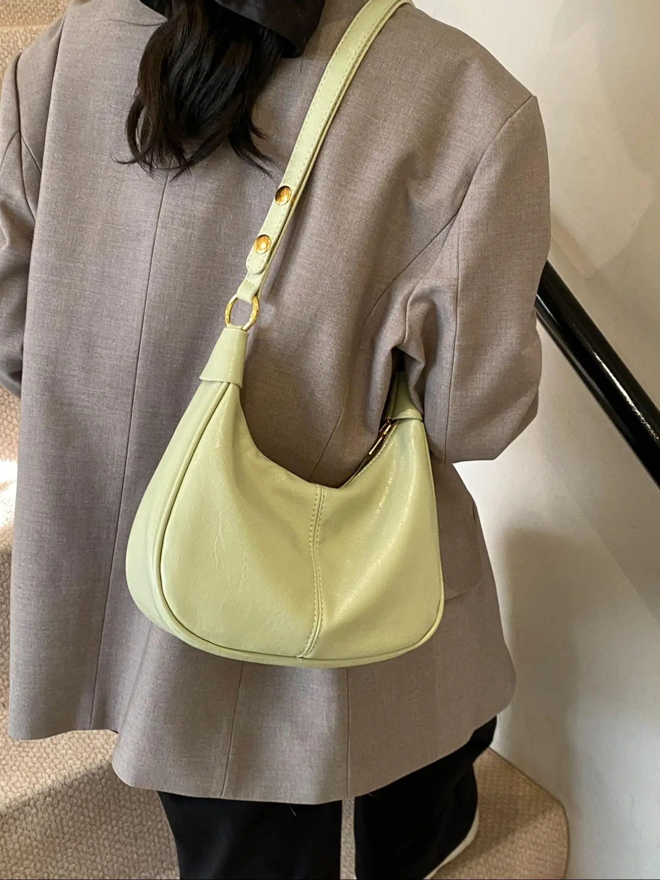 New Women's Simple Solid Color Zipper Shoulder Bag, Christmas Gift , Fashionable Versatile Underarm Bag, All-match Hobo Dumpling Bag for Daily Used
