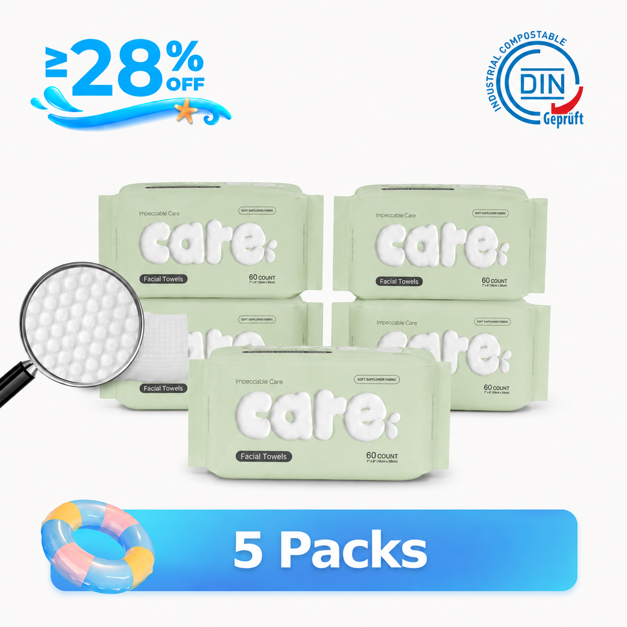 Disposable Face Towels, Ultra Soft Biodegradable Facial Towel, Wet & Dry Use for Sensitive Skin, Skincare & Face Cleansing Multi Pack