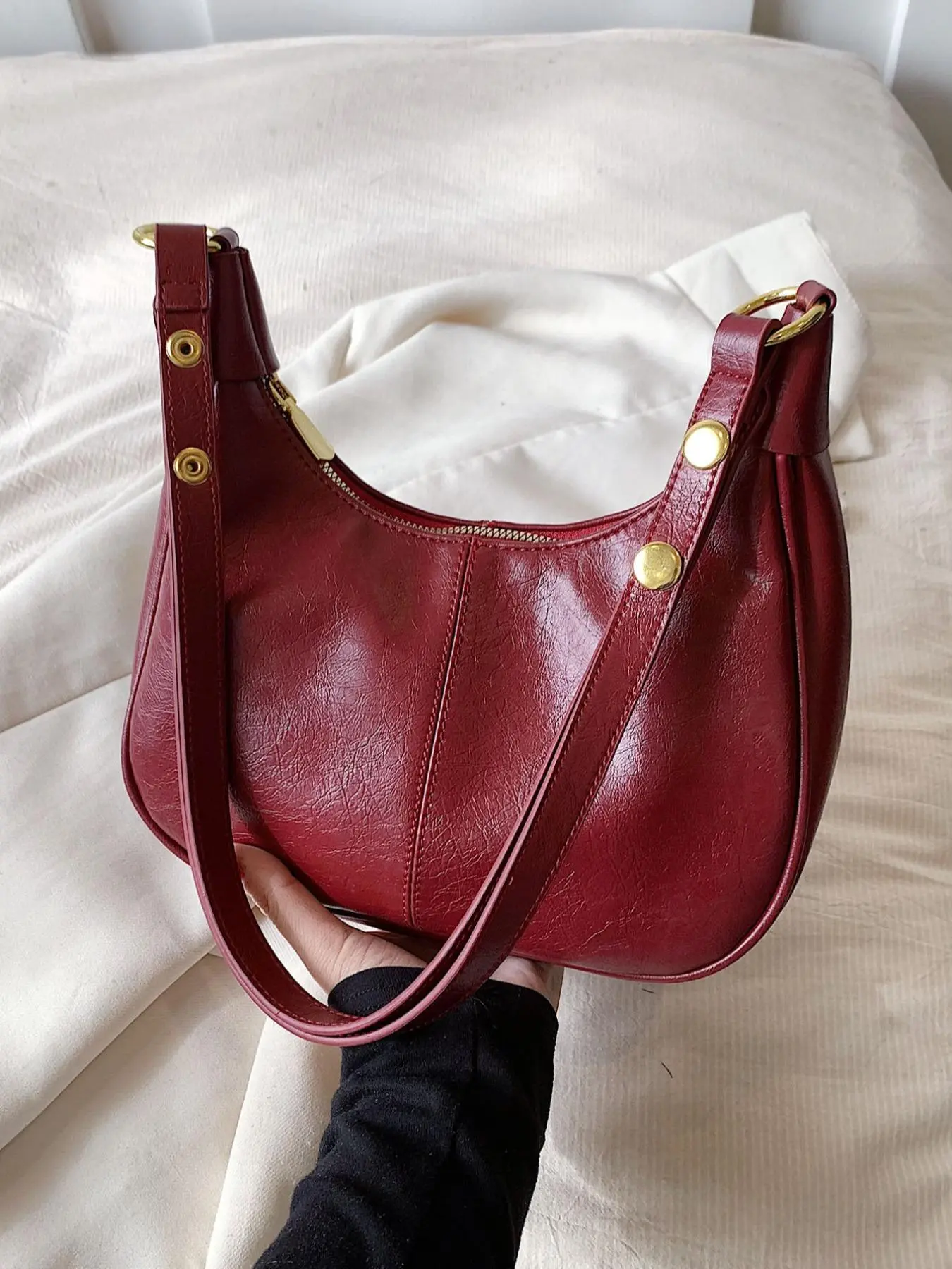 New Women's Simple Solid Color Zipper Shoulder Bag, Christmas Gift , Fashionable Versatile Underarm Bag, All-match Hobo Dumpling Bag for Daily Used