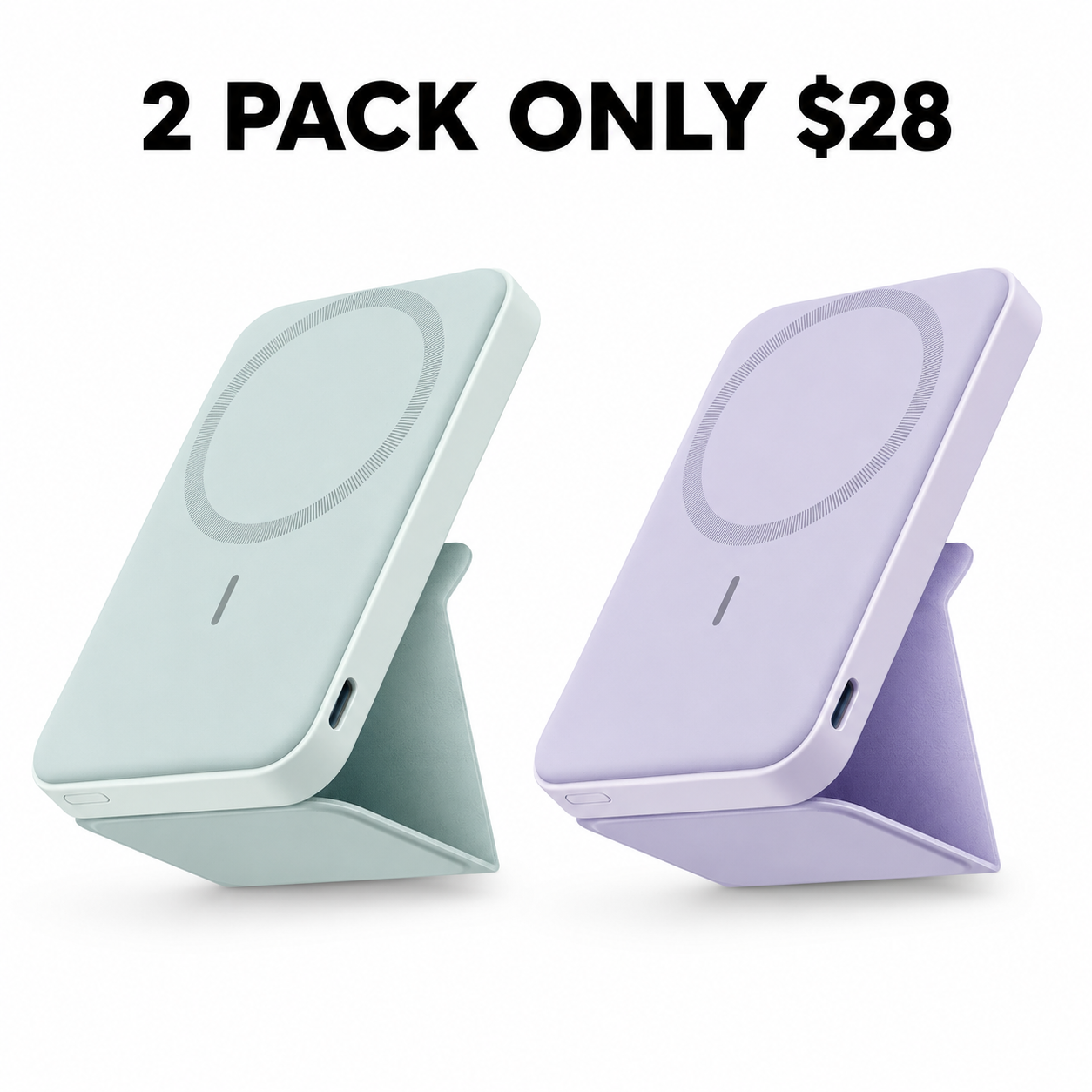 5,000mAh Magnetic Wireless Power Bank with Foldable Stand and Side USB-C Port, Portable Battery Pack for Compatible Smartphones