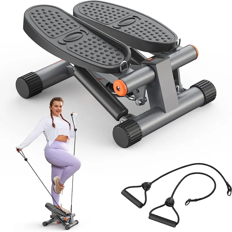 Compact Hydraulic Stair Stepper with Resistance Bands & LCD Monitor