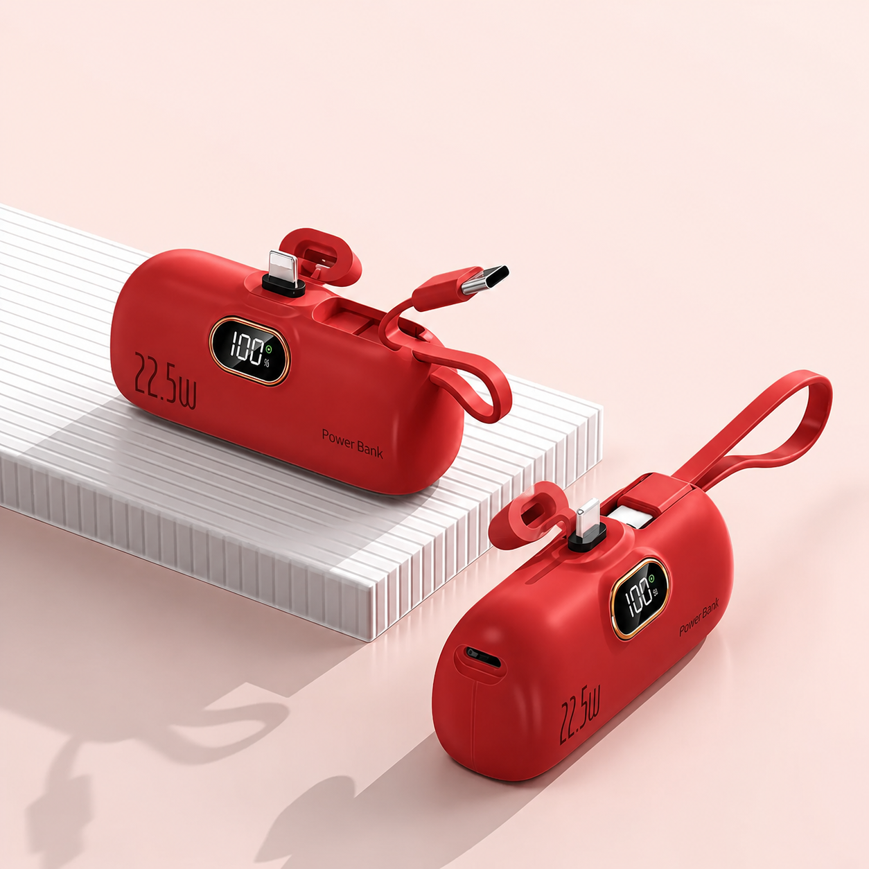 5000mAh Mini Portable Charger with 22.5W Fast Charging - Red