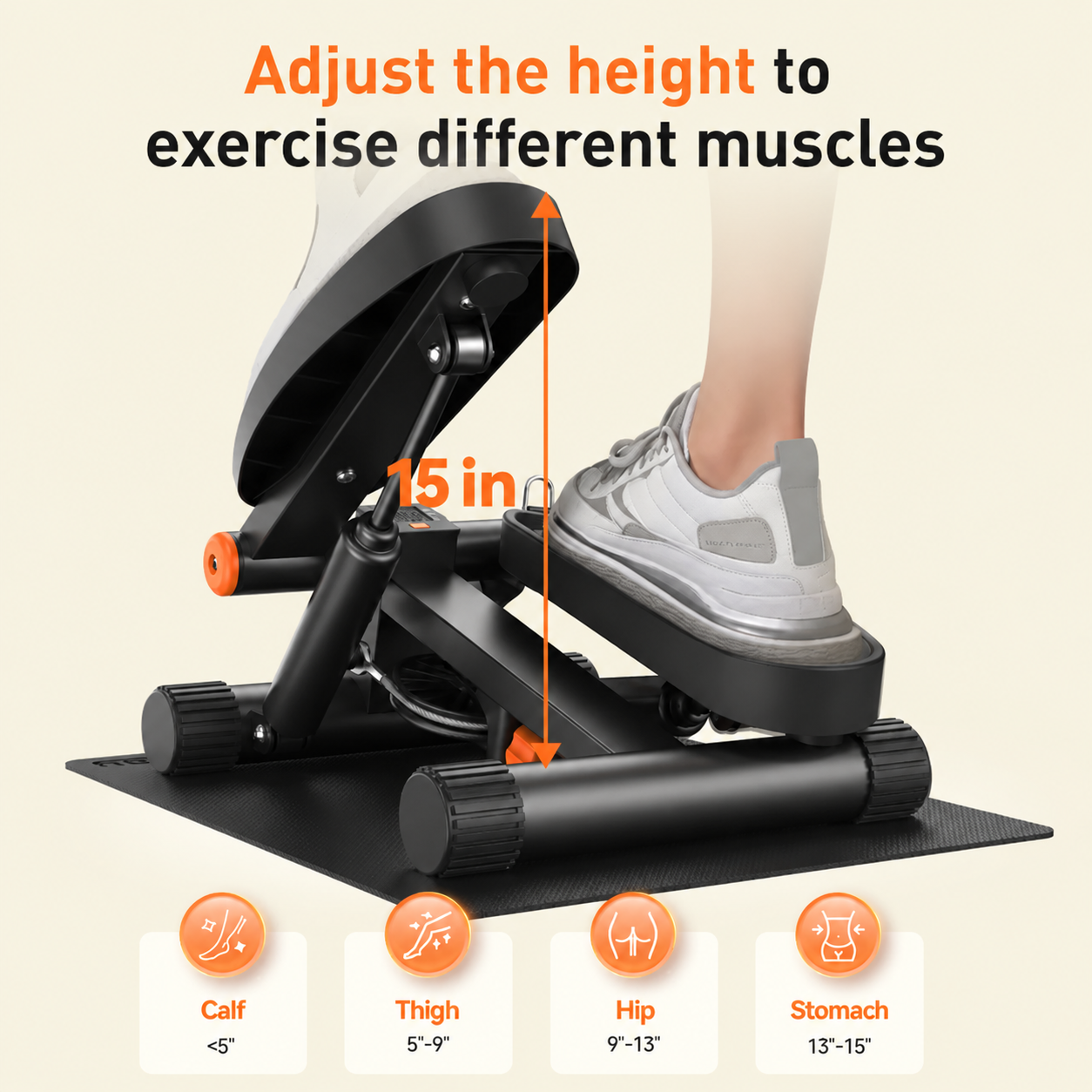 Compact Hydraulic Stair Stepper with Resistance Bands & LCD Monitor