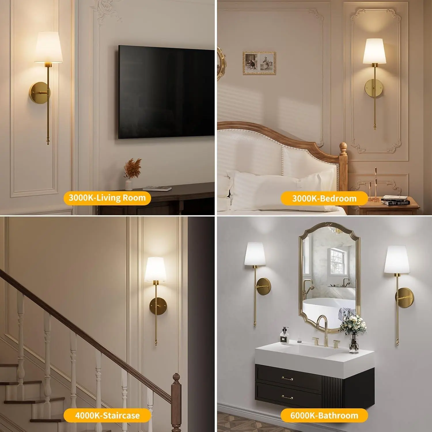 Selectable white-light color temperatures for multiple rooms