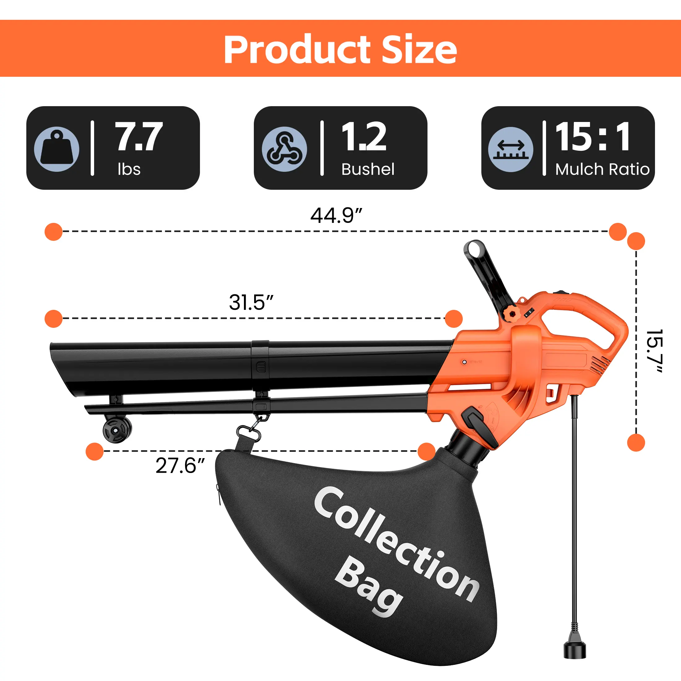 3-in-1 Electric Leaf Blower Vacuum Mulcher - Orange