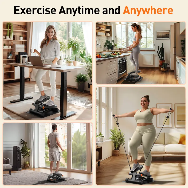 Compact Hydraulic Stair Stepper with Resistance Bands & LCD Monitor