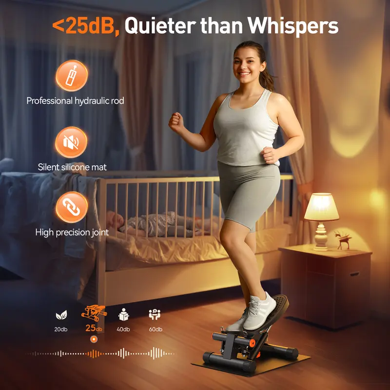 Compact Hydraulic Stair Stepper with Resistance Bands & LCD Monitor
