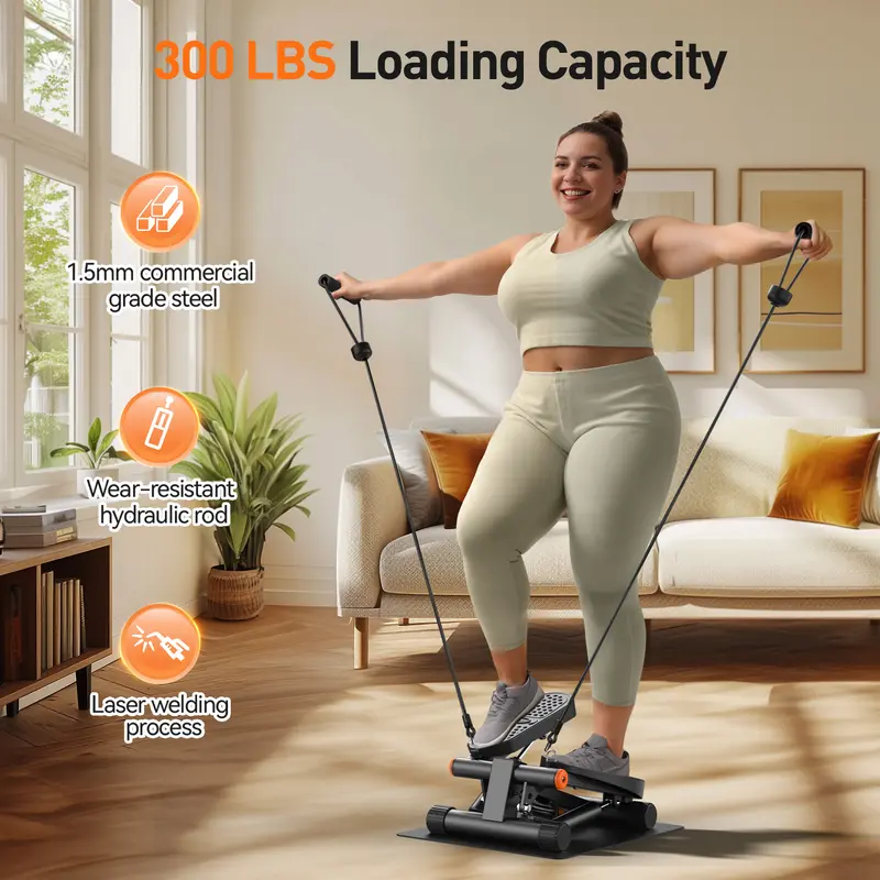 Compact Hydraulic Stair Stepper with Resistance Bands & LCD Monitor