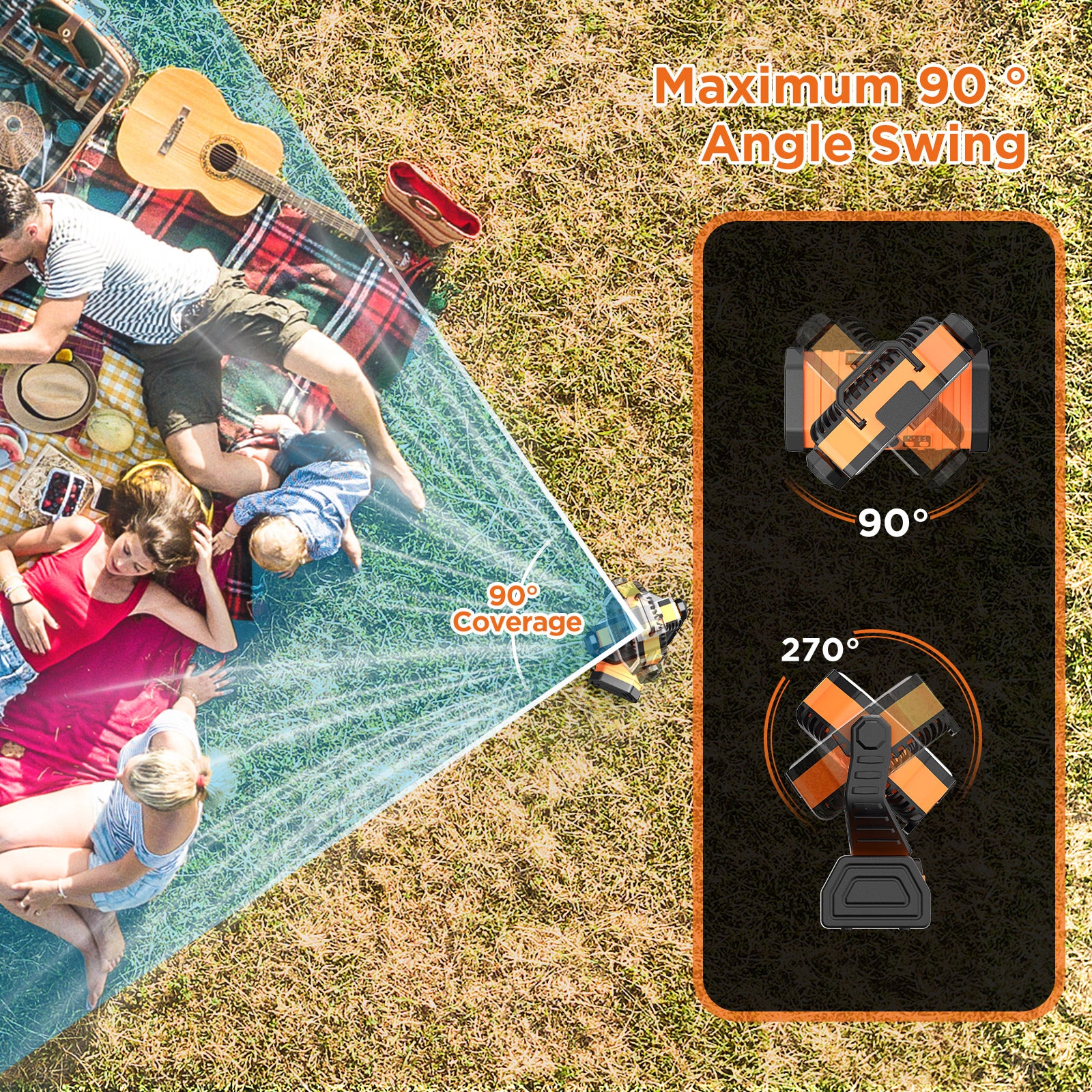 Camping fan 90-degree oscillation and 270-degree tilt