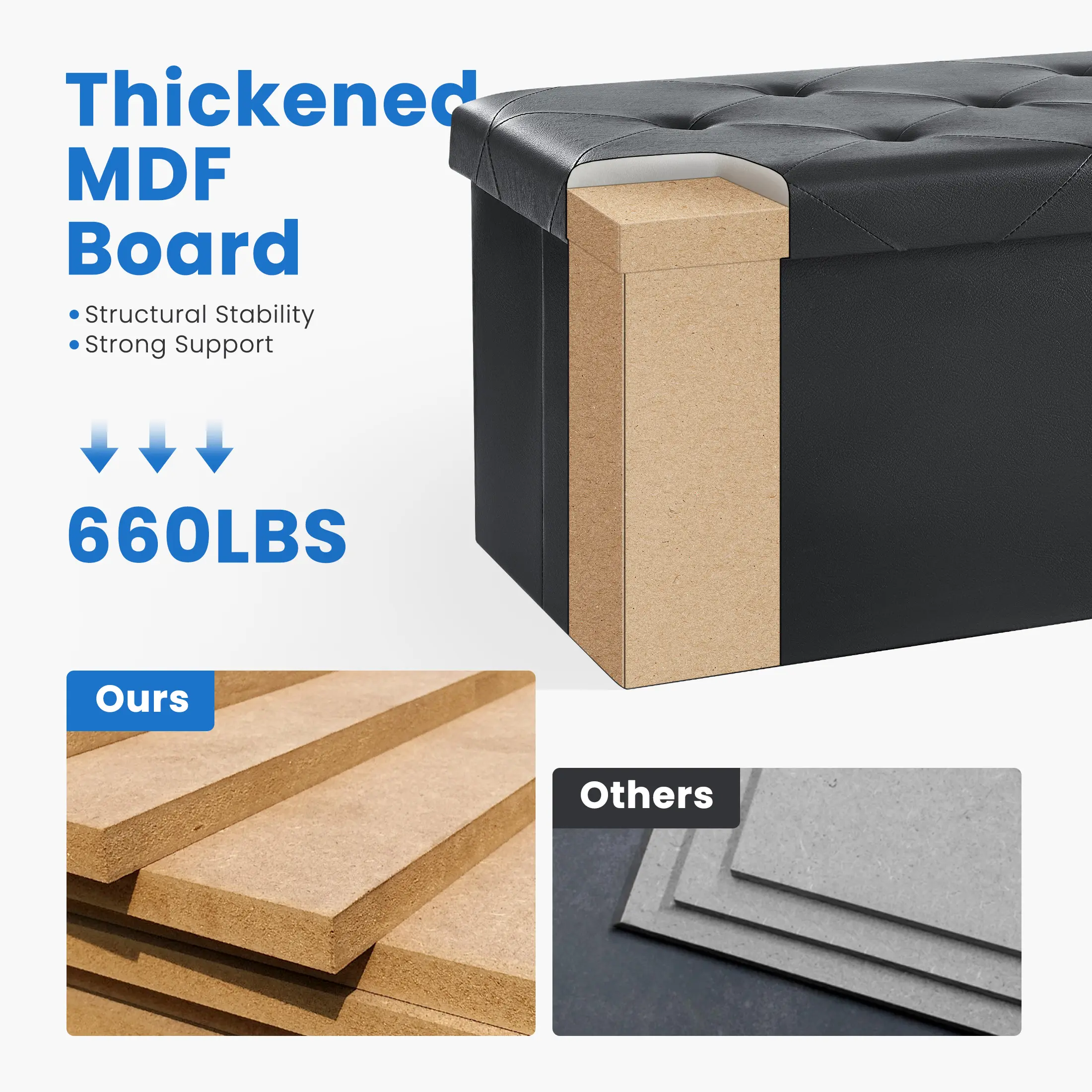 43-Inch Folding Storage Ottoman Bench with Padded Seat product image 8