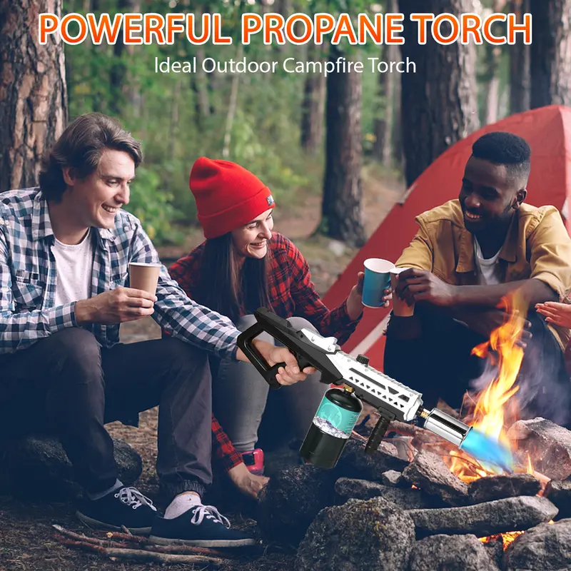 Propane torch gun used to start an outdoor campfire