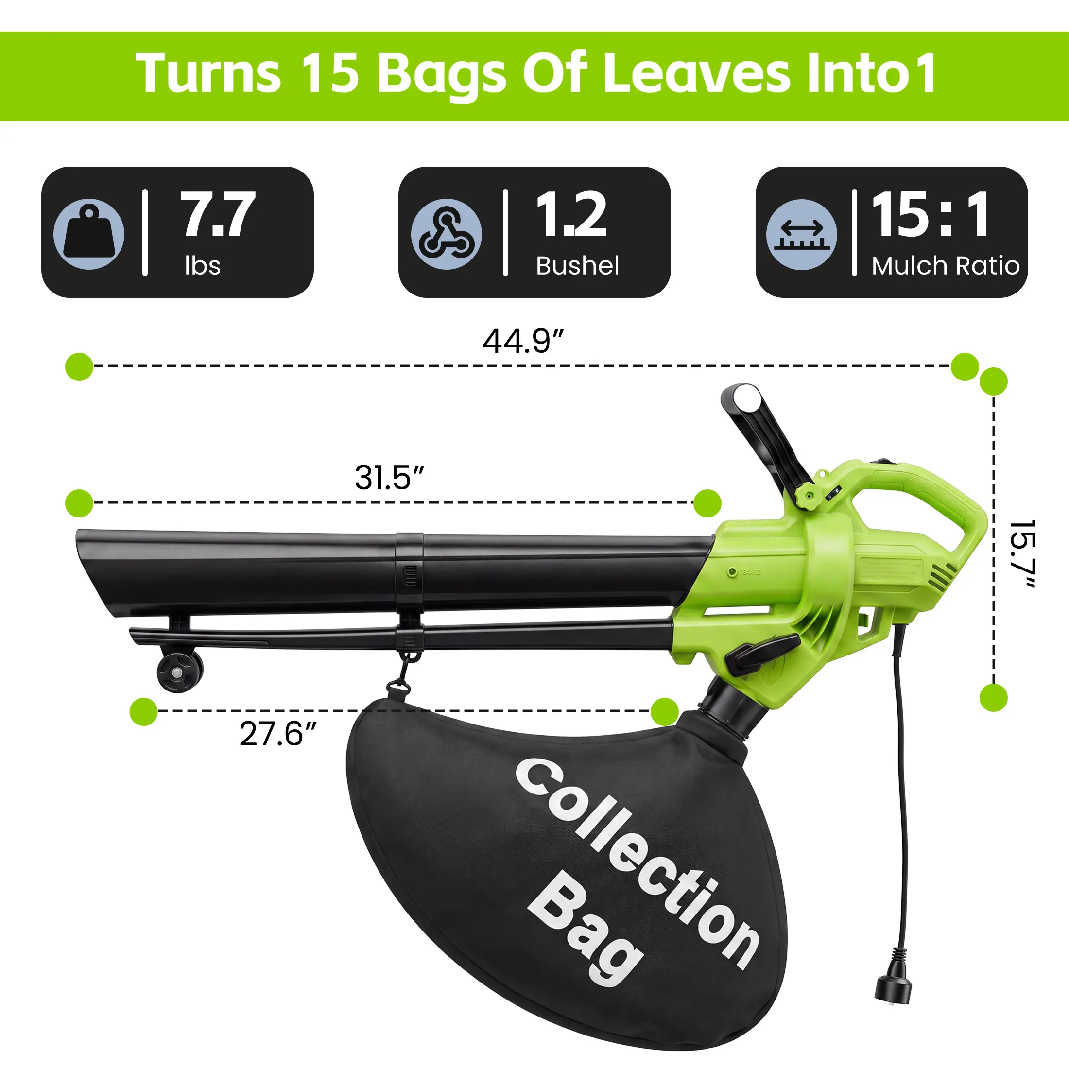 3-in-1 Electric Leaf Blower Vacuum Mulcher - Green