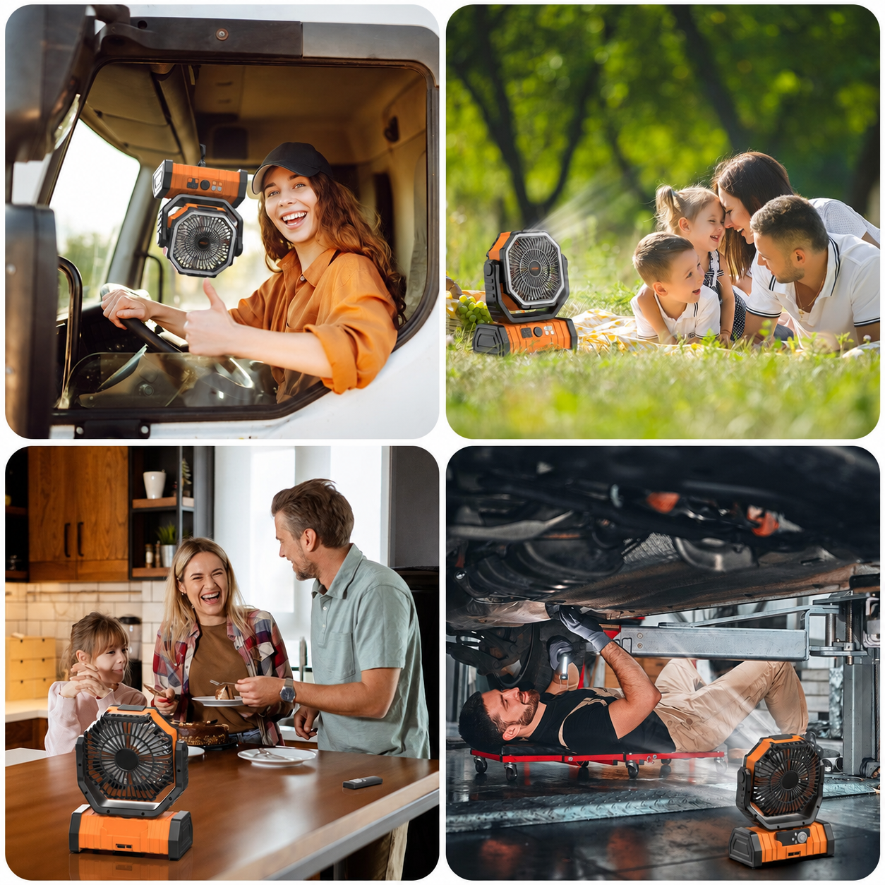 Portable camping fan for vehicle picnic kitchen and workshop use - logo free