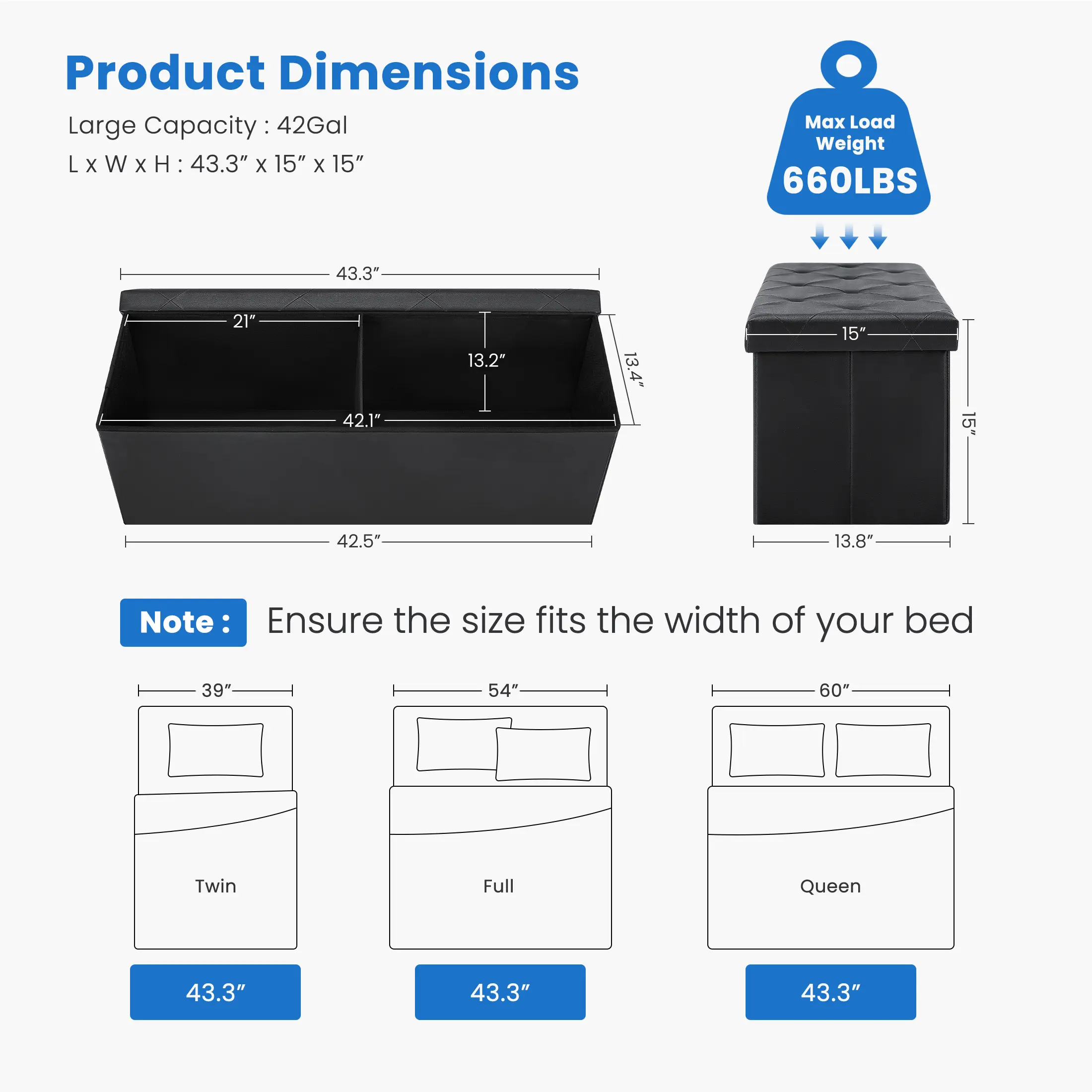 43-Inch Folding Storage Ottoman Bench with Padded Seat product image 4